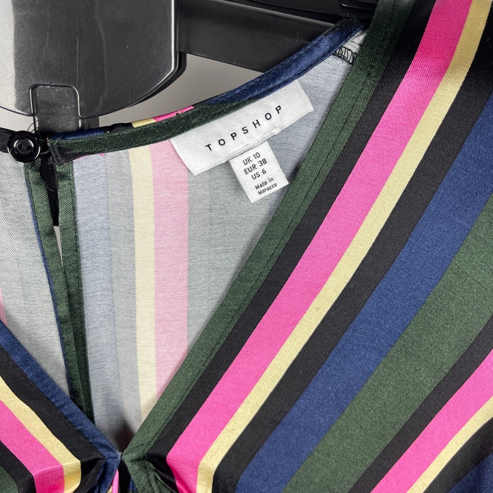 Top shop STRIPE PRINT MINI DRESS WITH TIE FRONT IN MULTI size 6 NWT - Picture 6 of 10